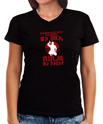 Accounting Clerk By Day Ninja By Night Ladies Shirt Black