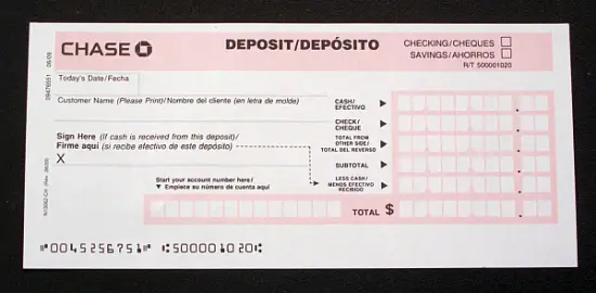 Sample Deposit Slip