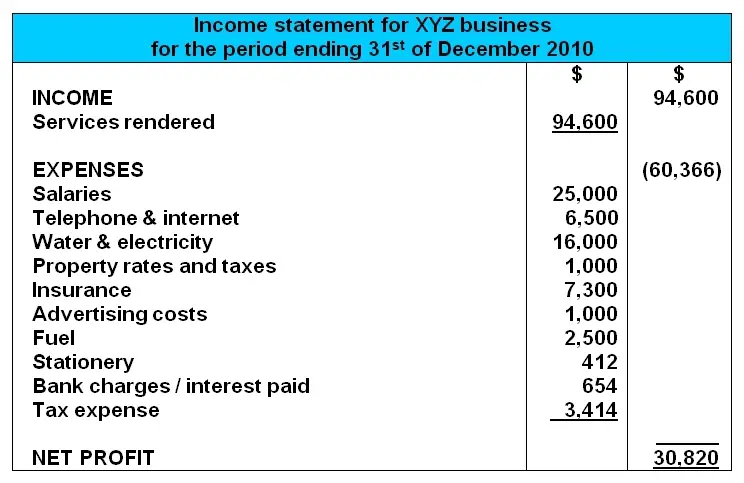 Income Statement Example and Format