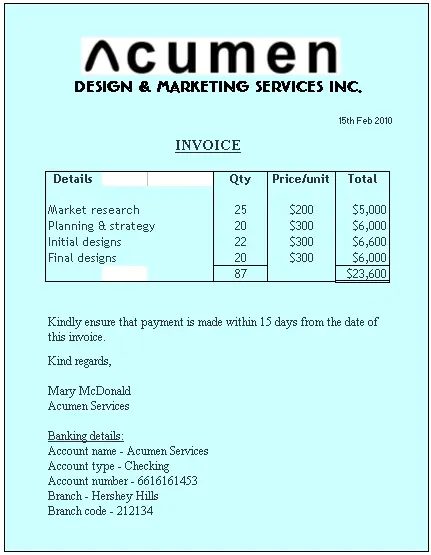 Example of Invoice