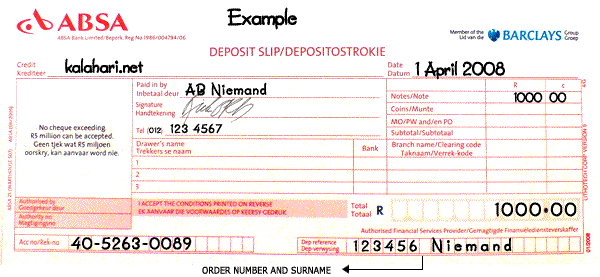 Deposit Slip Example